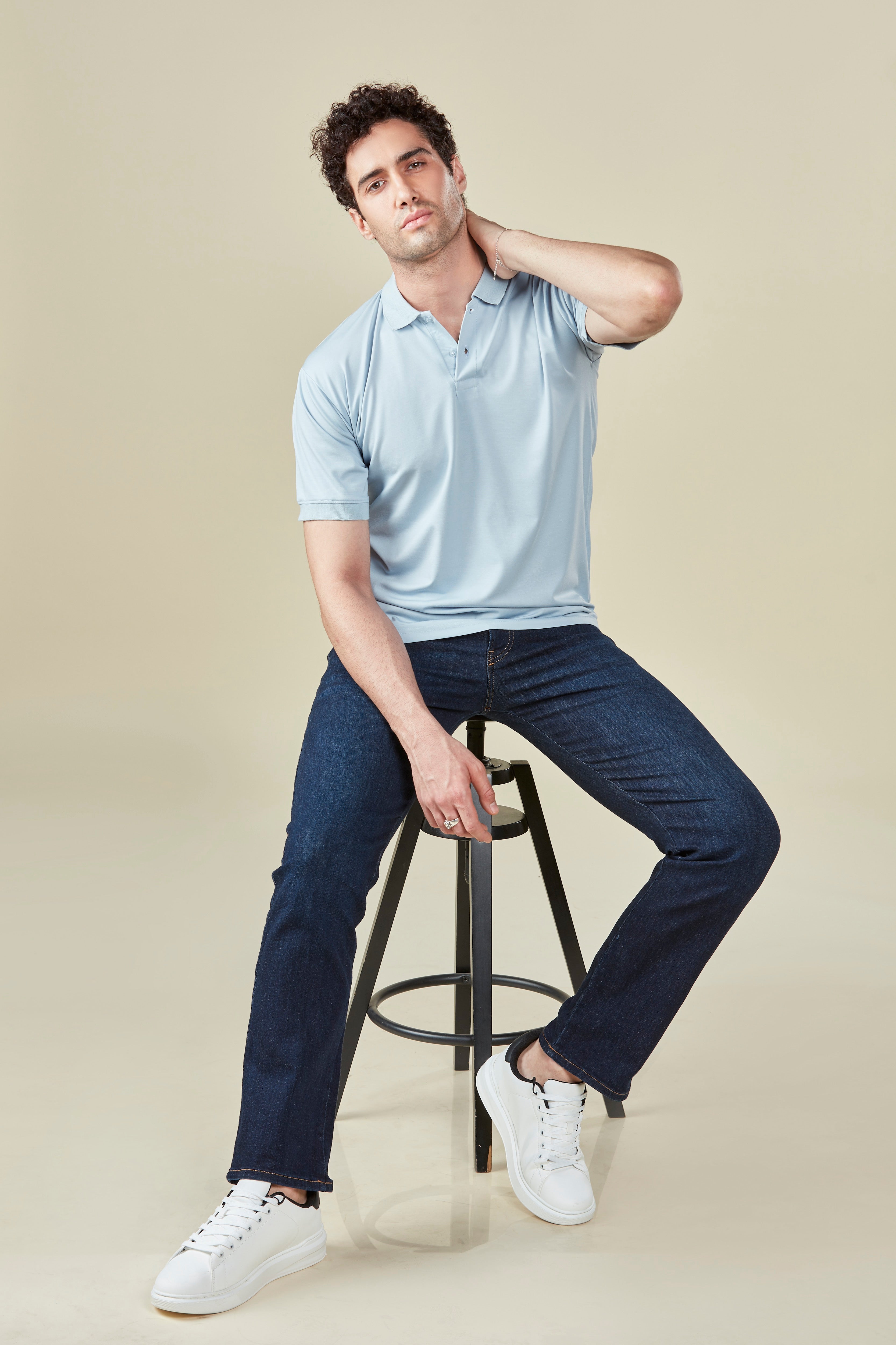 Tencel Stretch Polo in Baby Blue