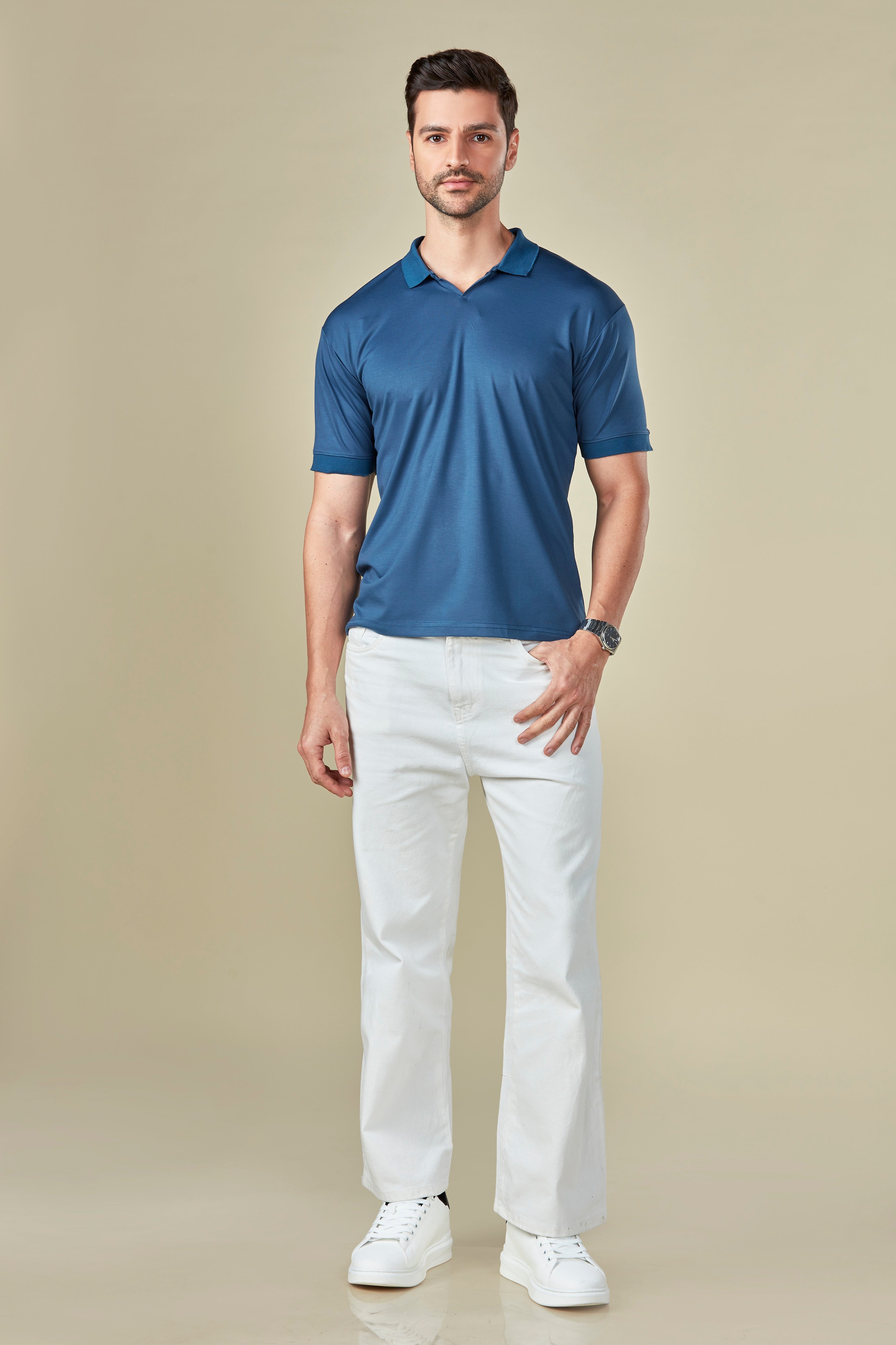 Tencel Stretch Polo in Persian Blue