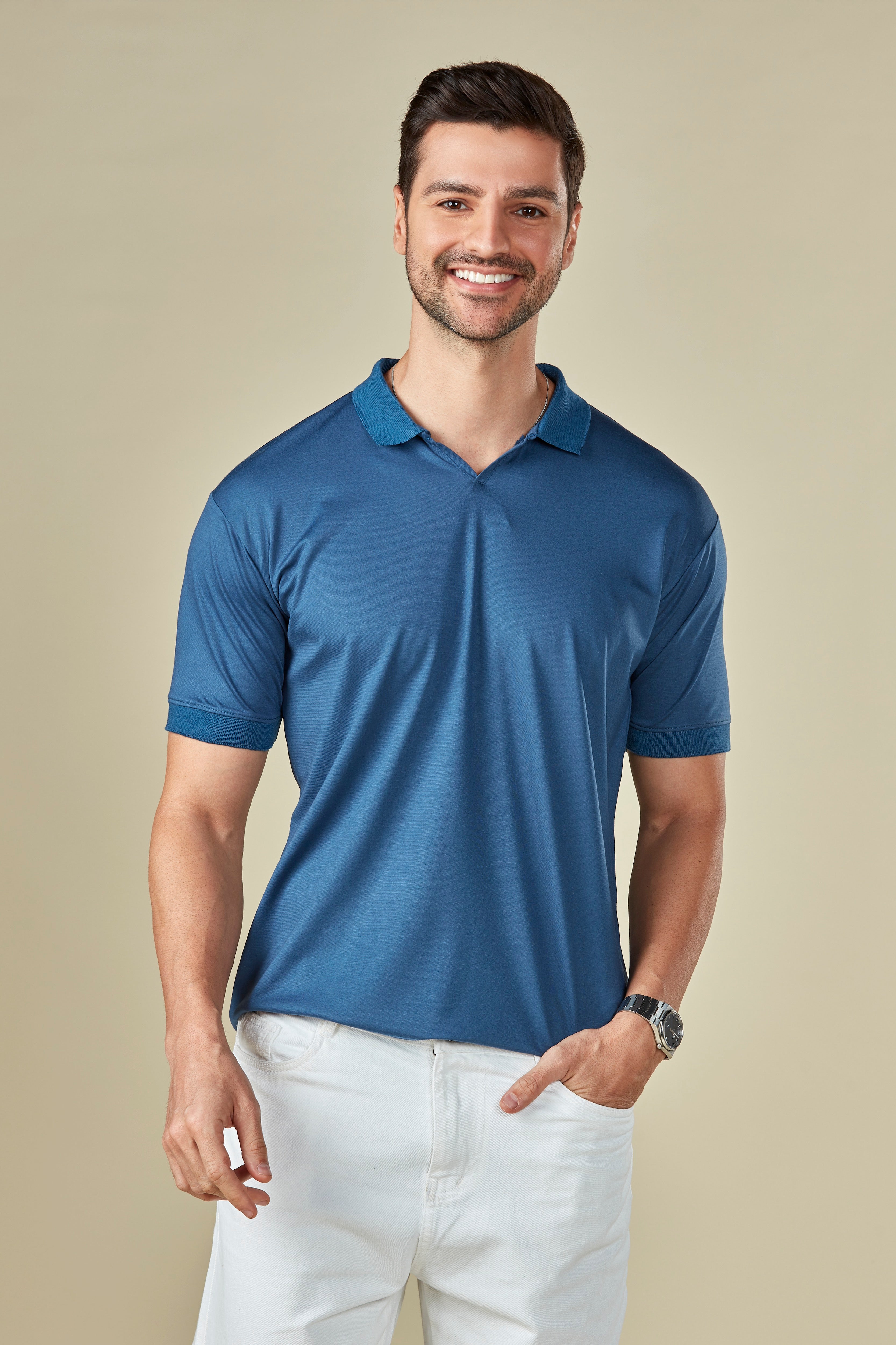 Tencel Stretch Polo in Persian Blue