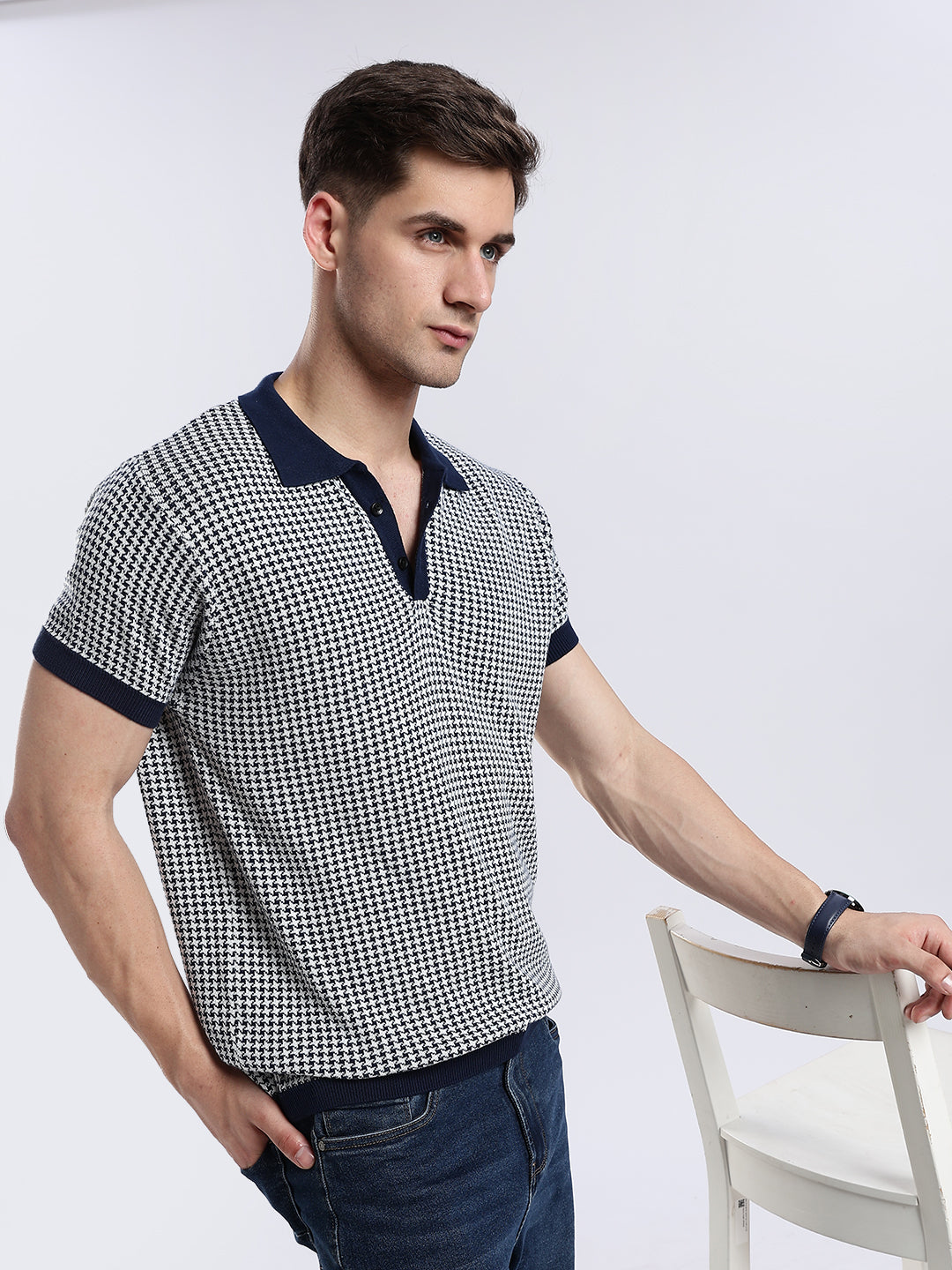 Monaco Houndstooth Jacquard Knit Polo