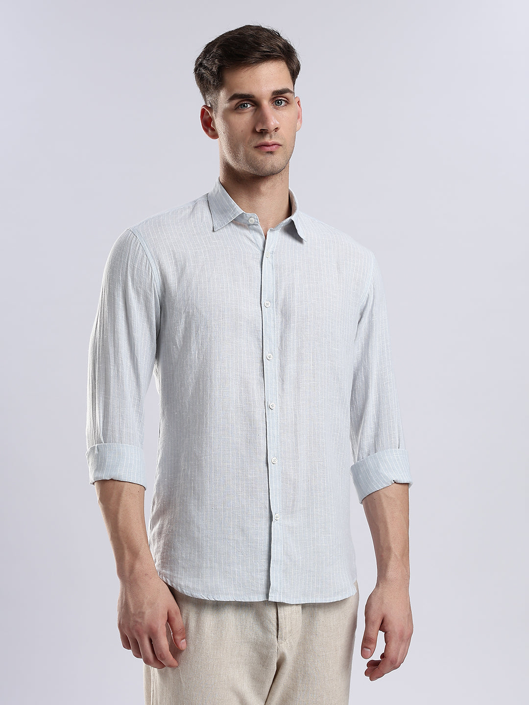 100% Linen French Bleu Pinstripe Shirt