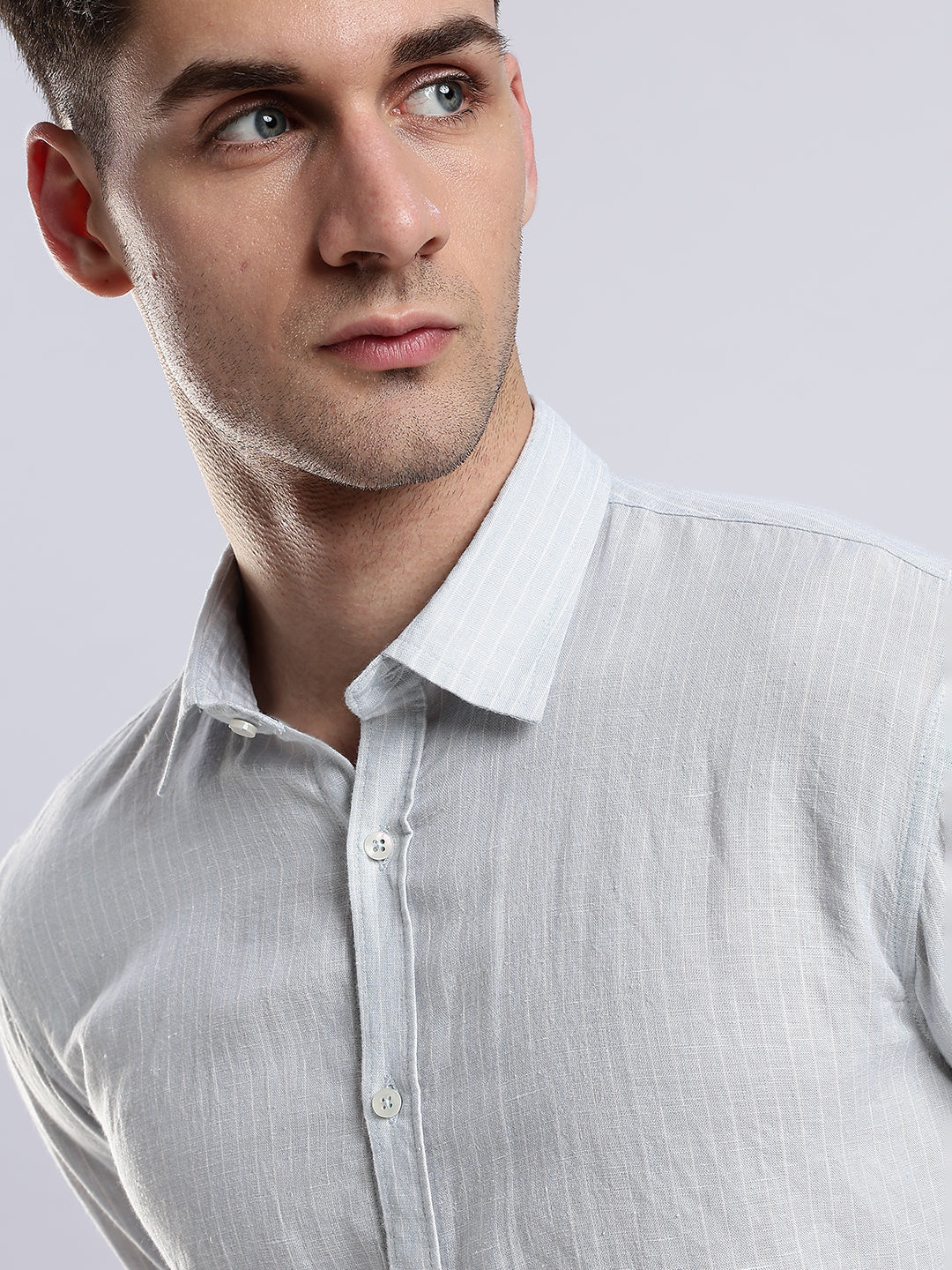 100% Linen French Bleu Pinstripe Shirt