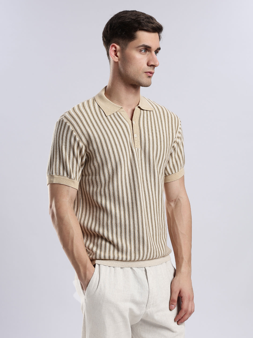 Capri Sandstone Jacquard Knit Polo