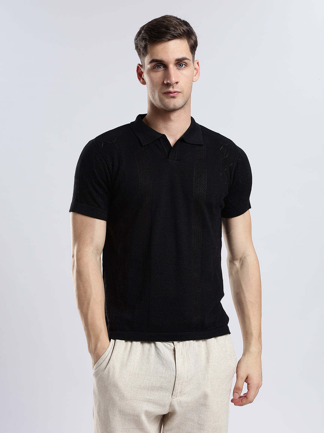 Black Crochet Monarch Polo