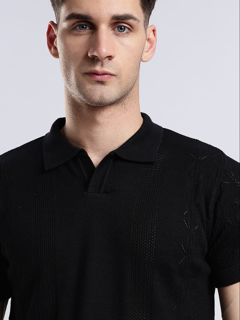 Black Crochet Monarch Polo