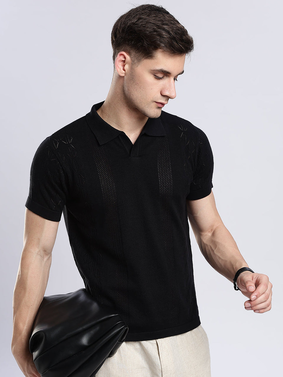 Black Crochet Monarch Polo