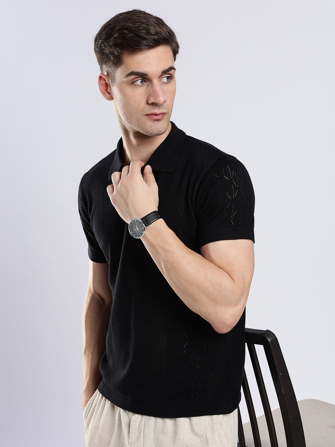 Black Crochet Monarch Polo