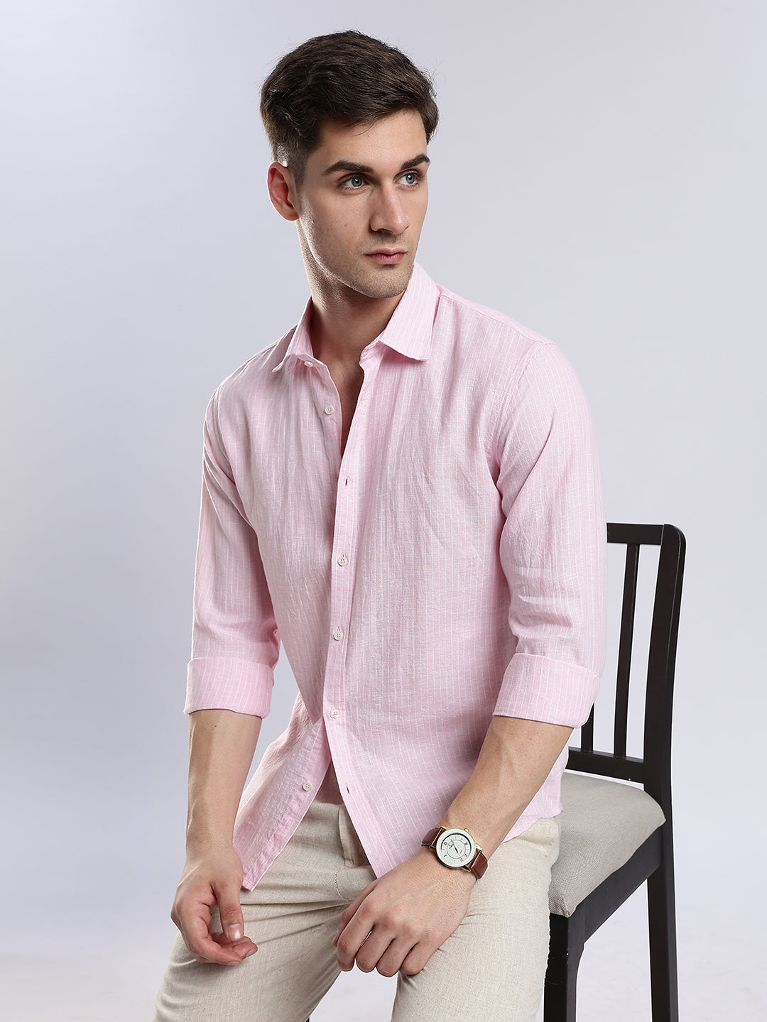 100% Linen French Rosé Pinstripe Shirt