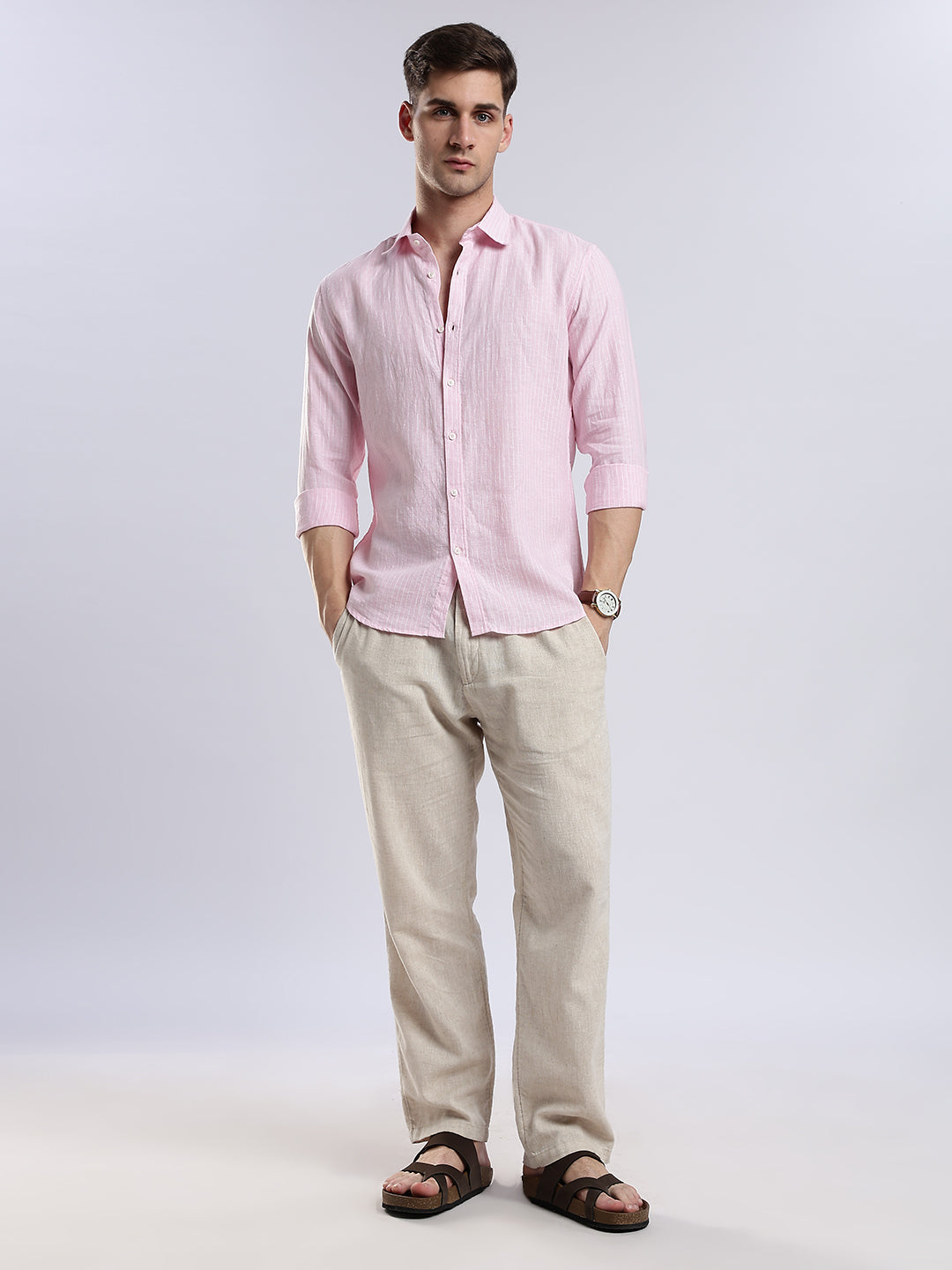 100% Linen French Rosé Pinstripe Shirt