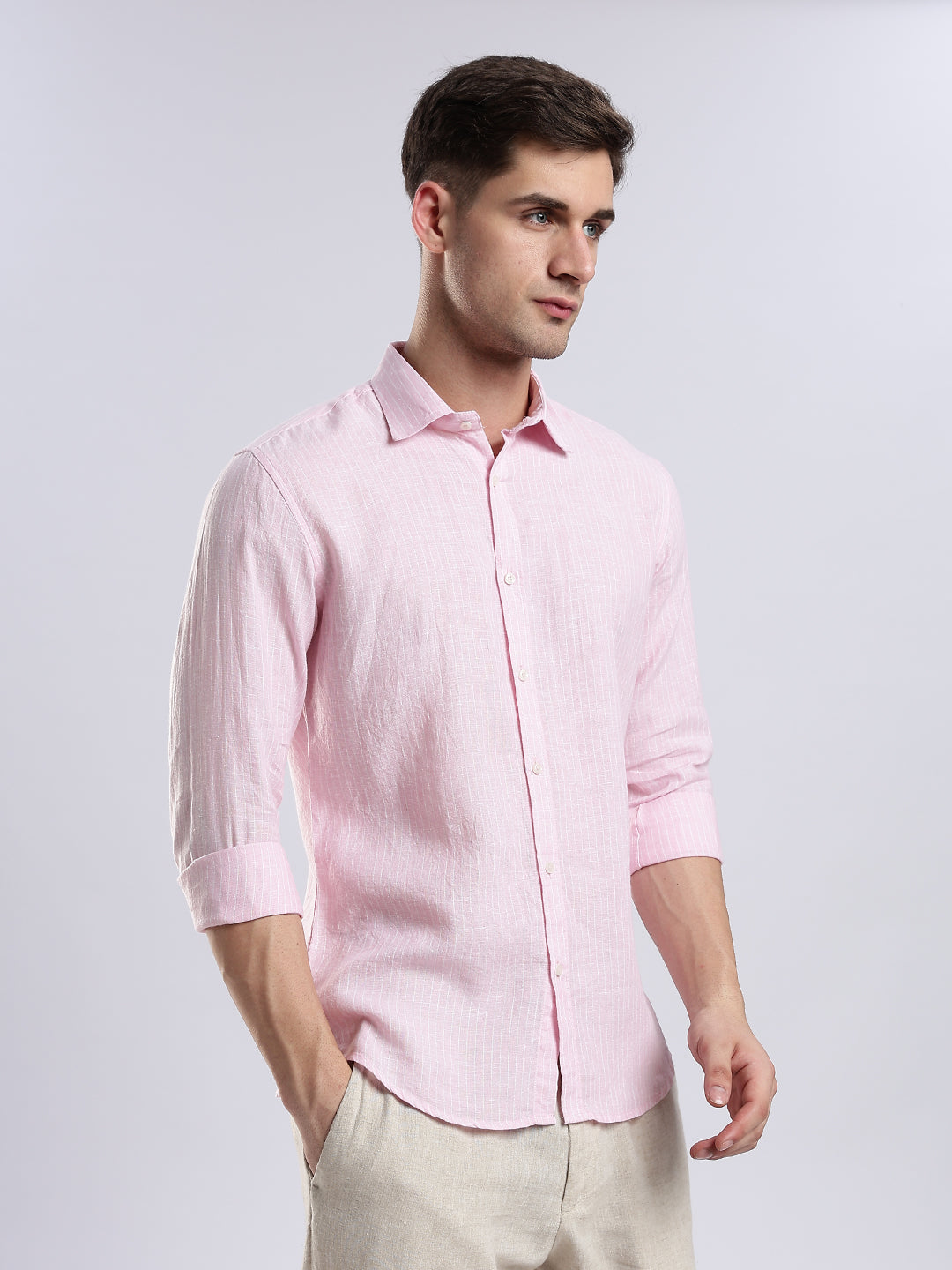 100% Linen French Rosé Pinstripe Shirt