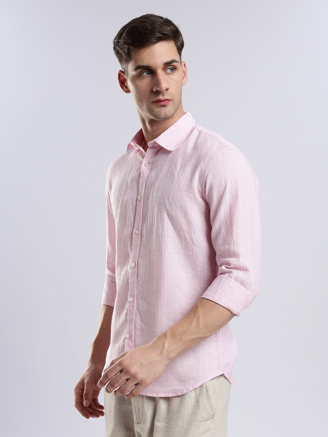 100% Linen French Rosé Pinstripe Shirt