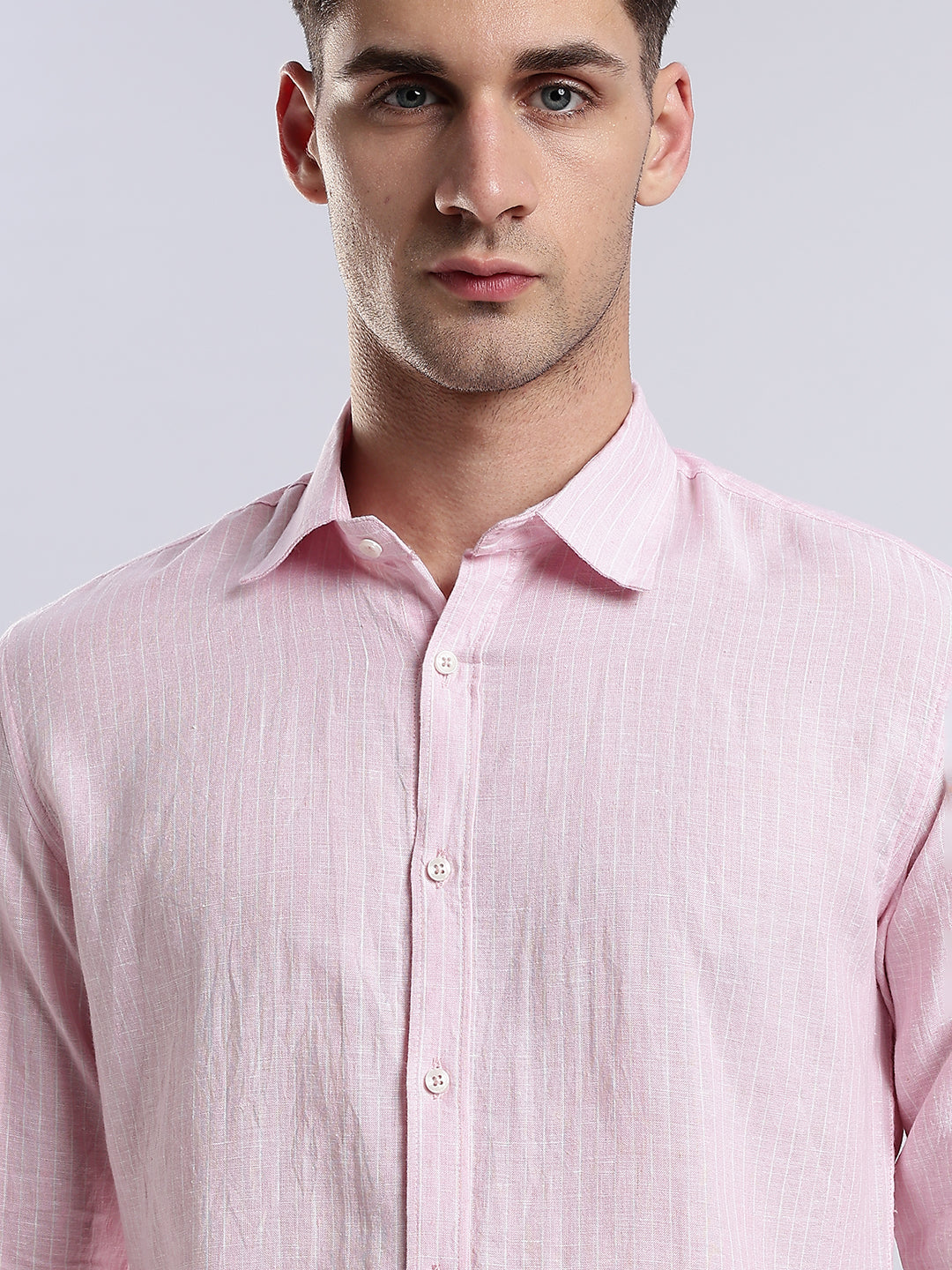 100% Linen French Rosé Pinstripe Shirt