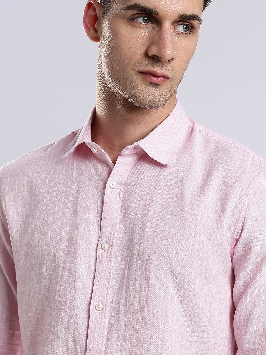 100% Linen French Rosé Pinstripe Shirt