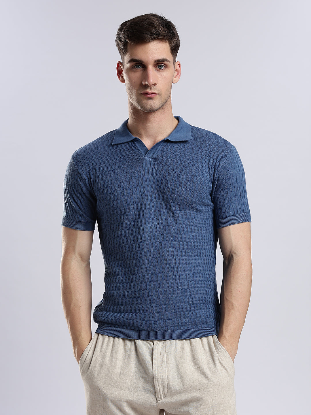 Heritage Grid Jacquard Polo in Navy