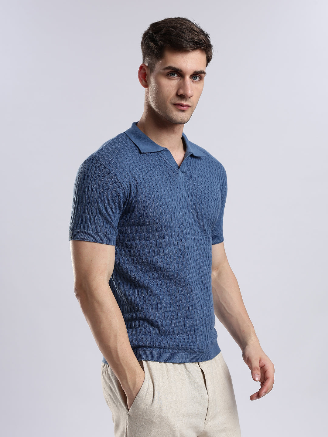 Heritage Grid Jacquard Polo in Navy