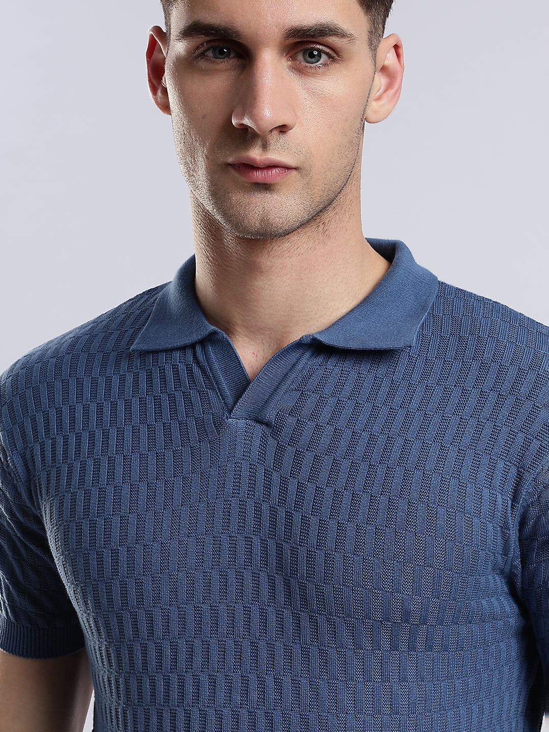 Heritage Grid Jacquard Polo in Navy