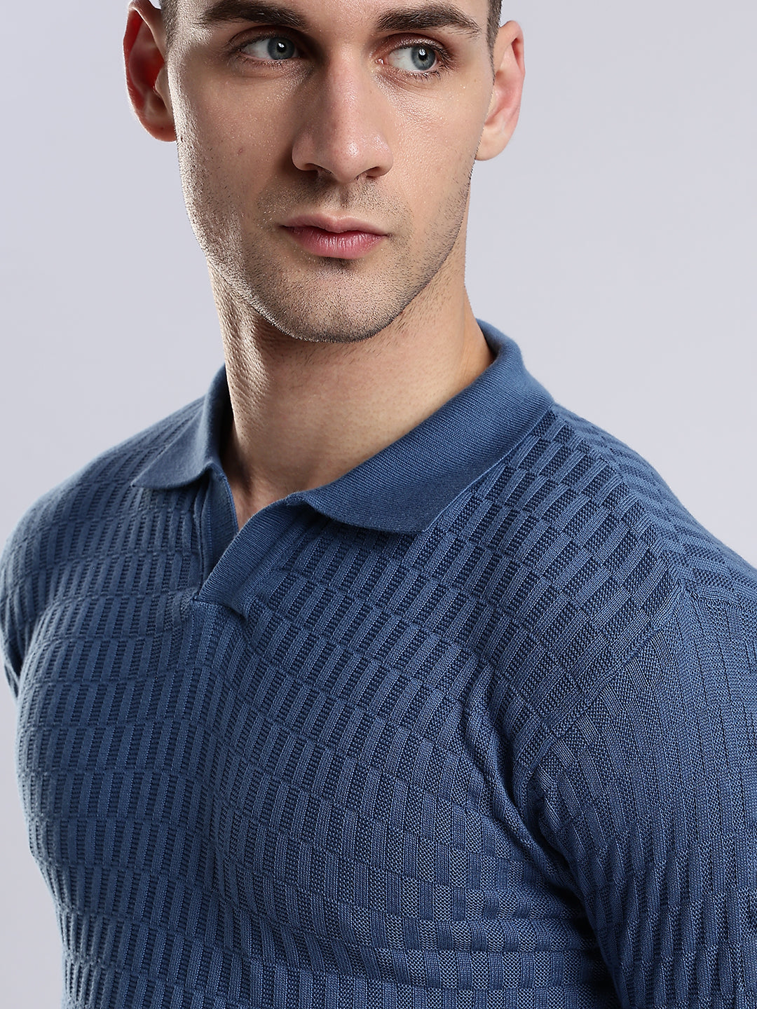 Heritage Grid Jacquard Polo in Navy