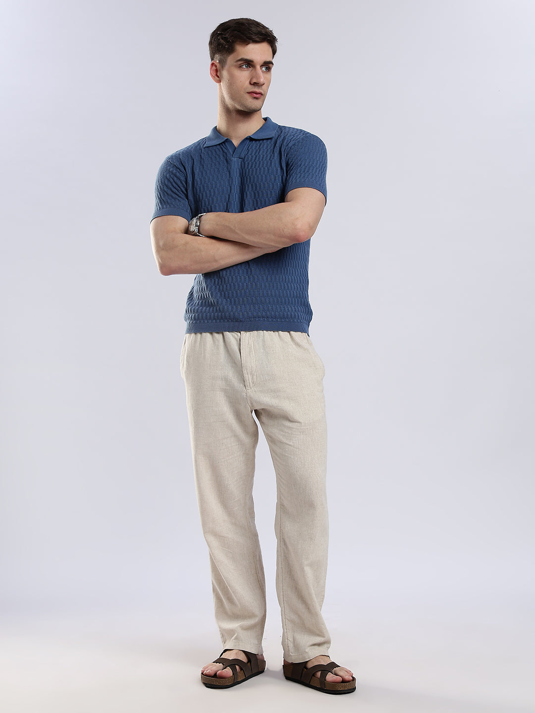 Heritage Grid Jacquard Polo in Navy