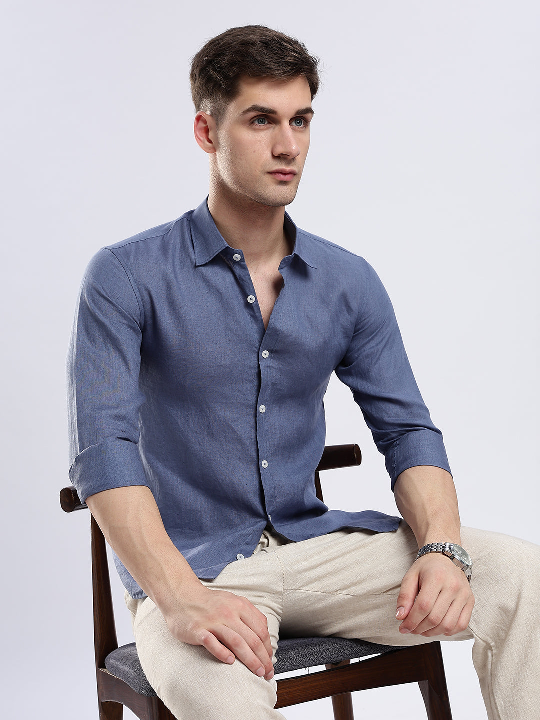 100% Linen Soft Touch Denim Blue Shirt