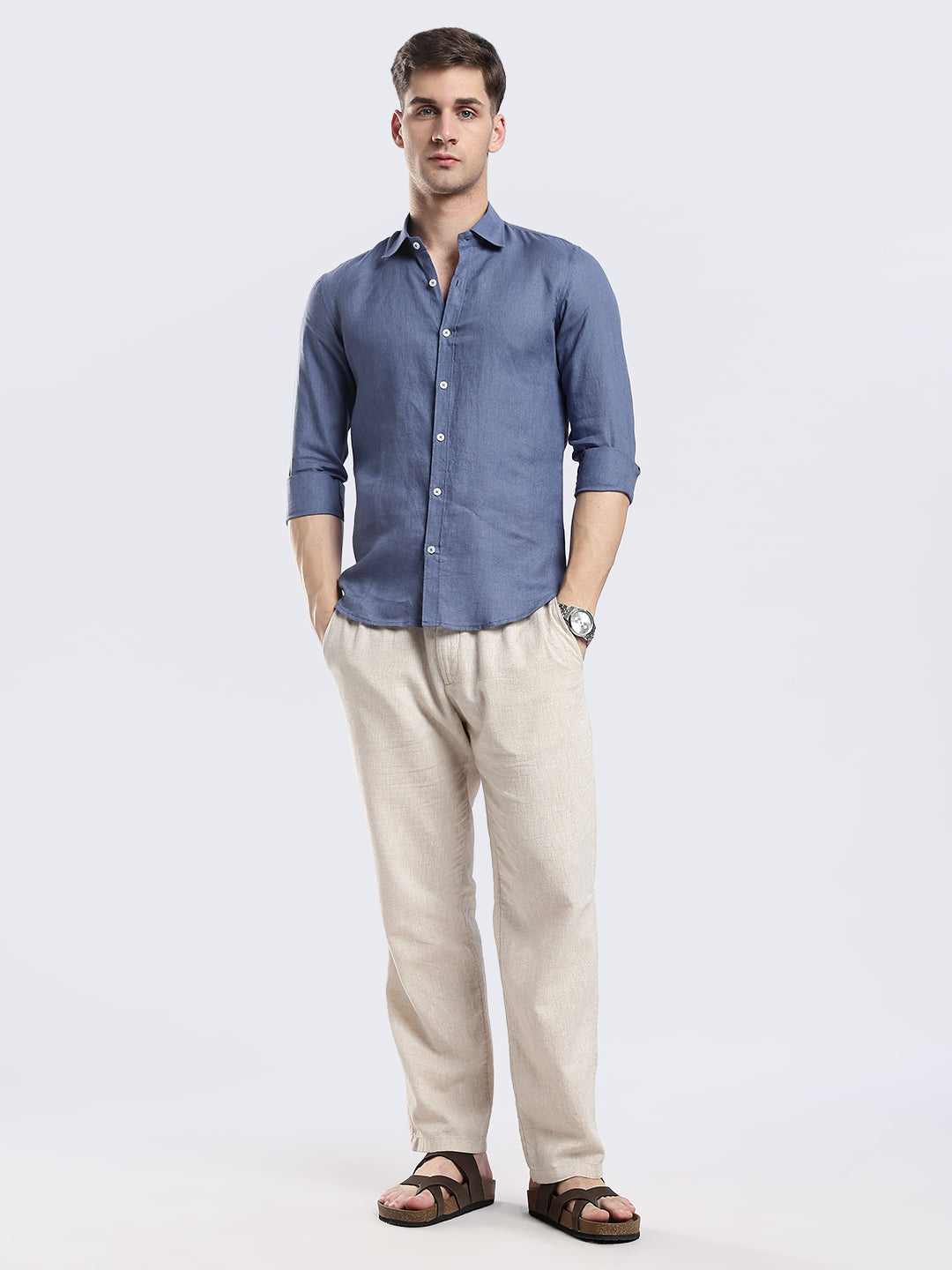 100% Linen Soft Touch Denim Blue Shirt