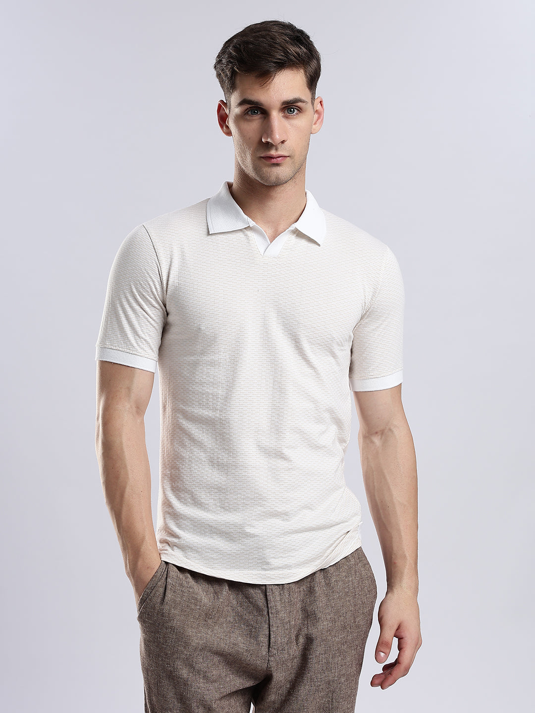 Mercerised Jacquard Polo in Biscotti Beige