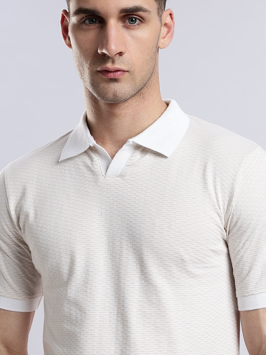 Mercerised Jacquard Polo in Biscotti Beige