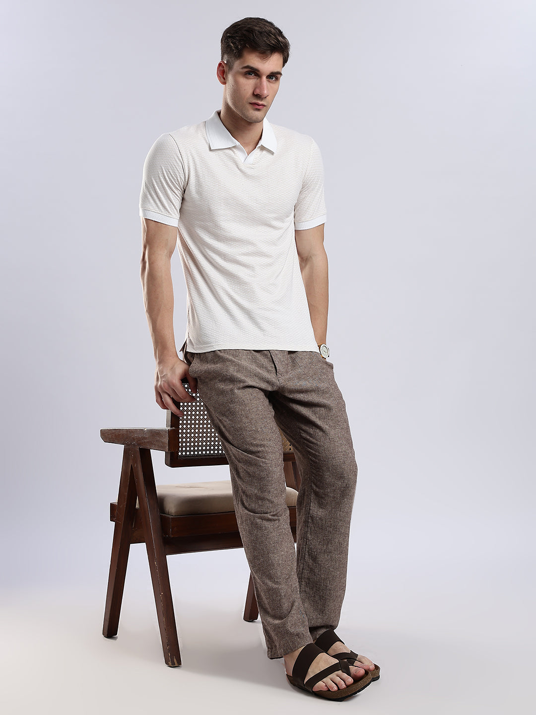 Mercerised Jacquard Polo in Biscotti Beige