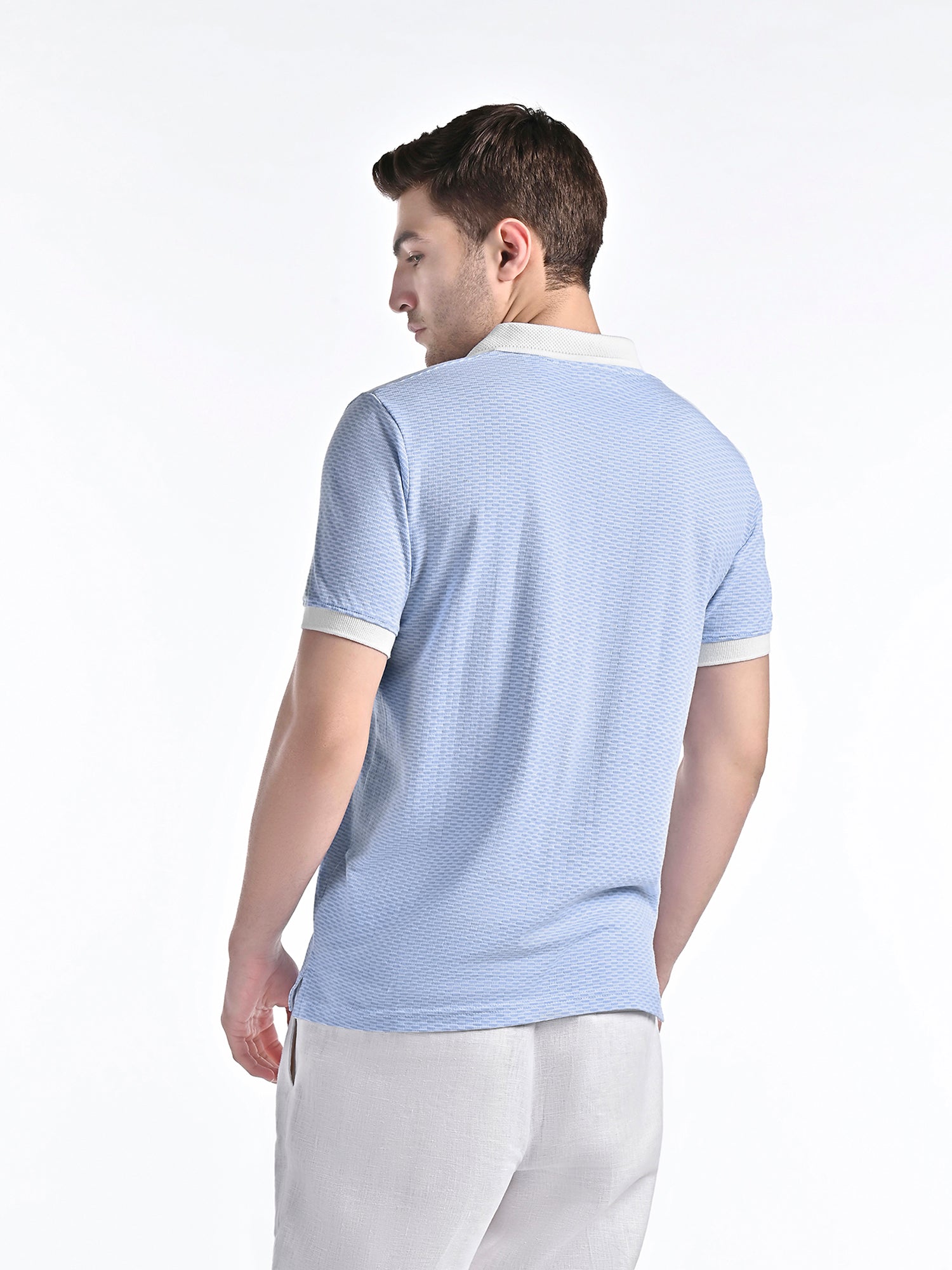 Mercerised Jacquard Polo in Mykonos Blue