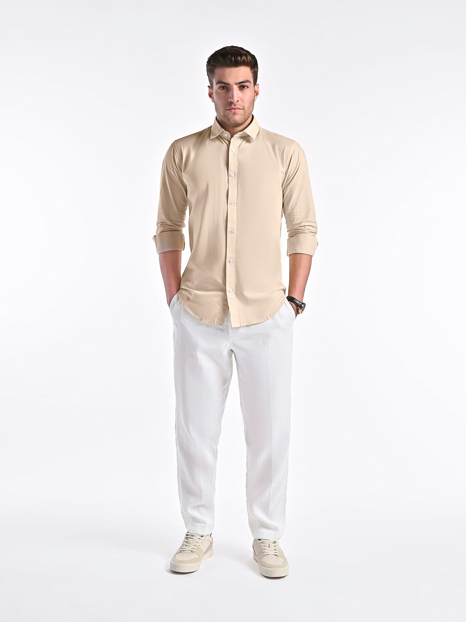 Beige Cotton Linen Shirt