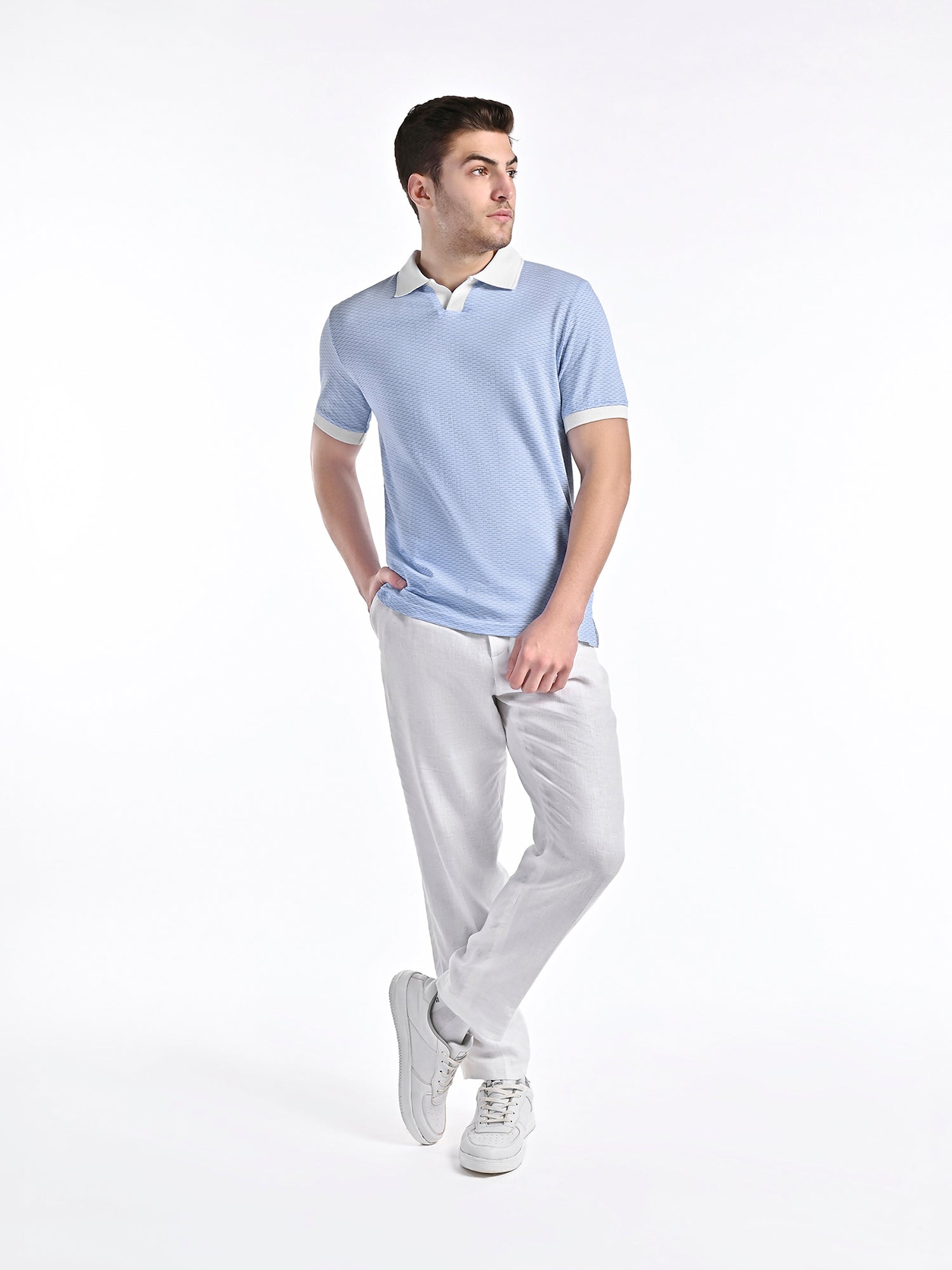 Mercerised Jacquard Polo in Mykonos Blue