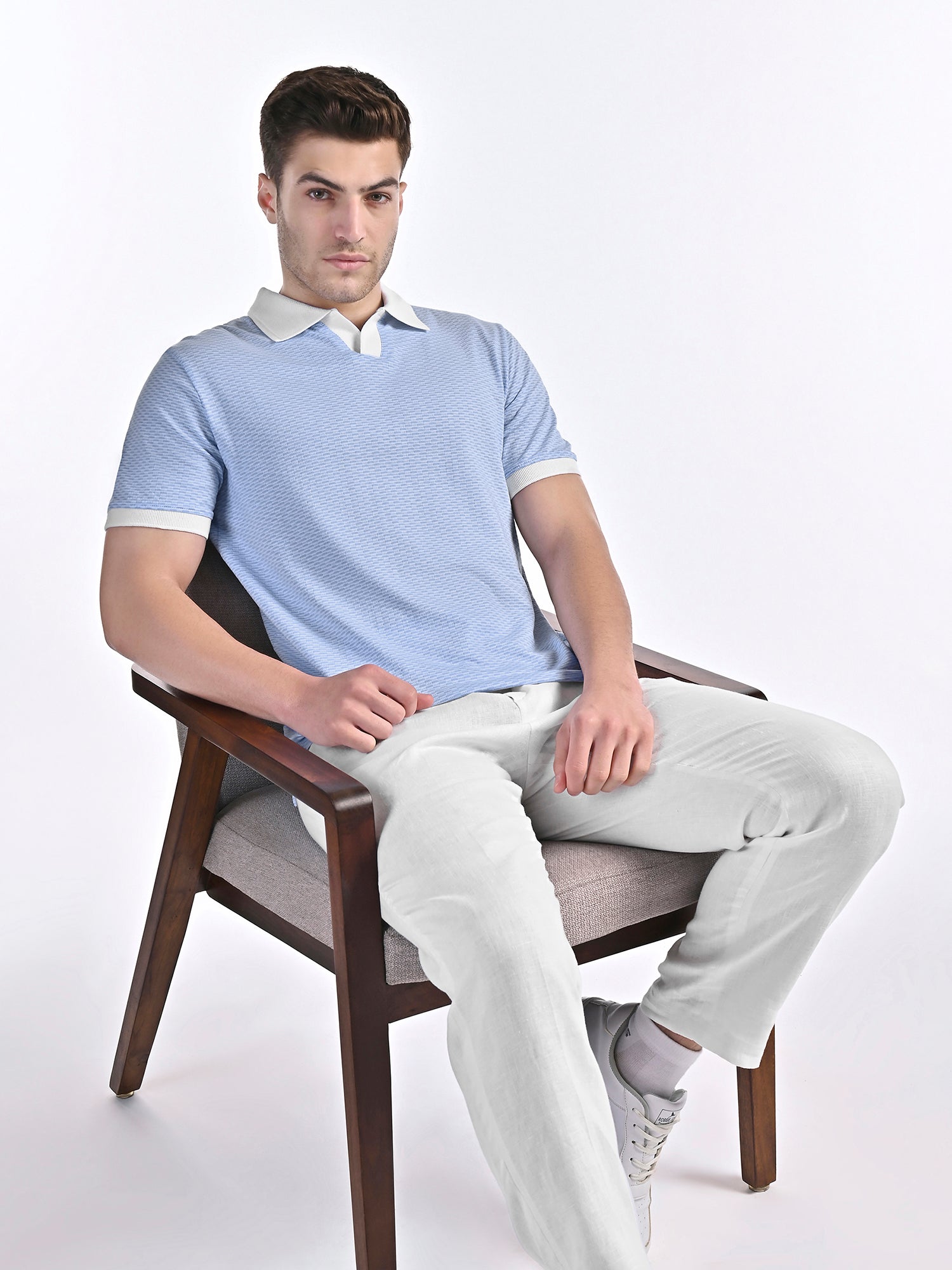 Mercerised Jacquard Polo in Mykonos Blue