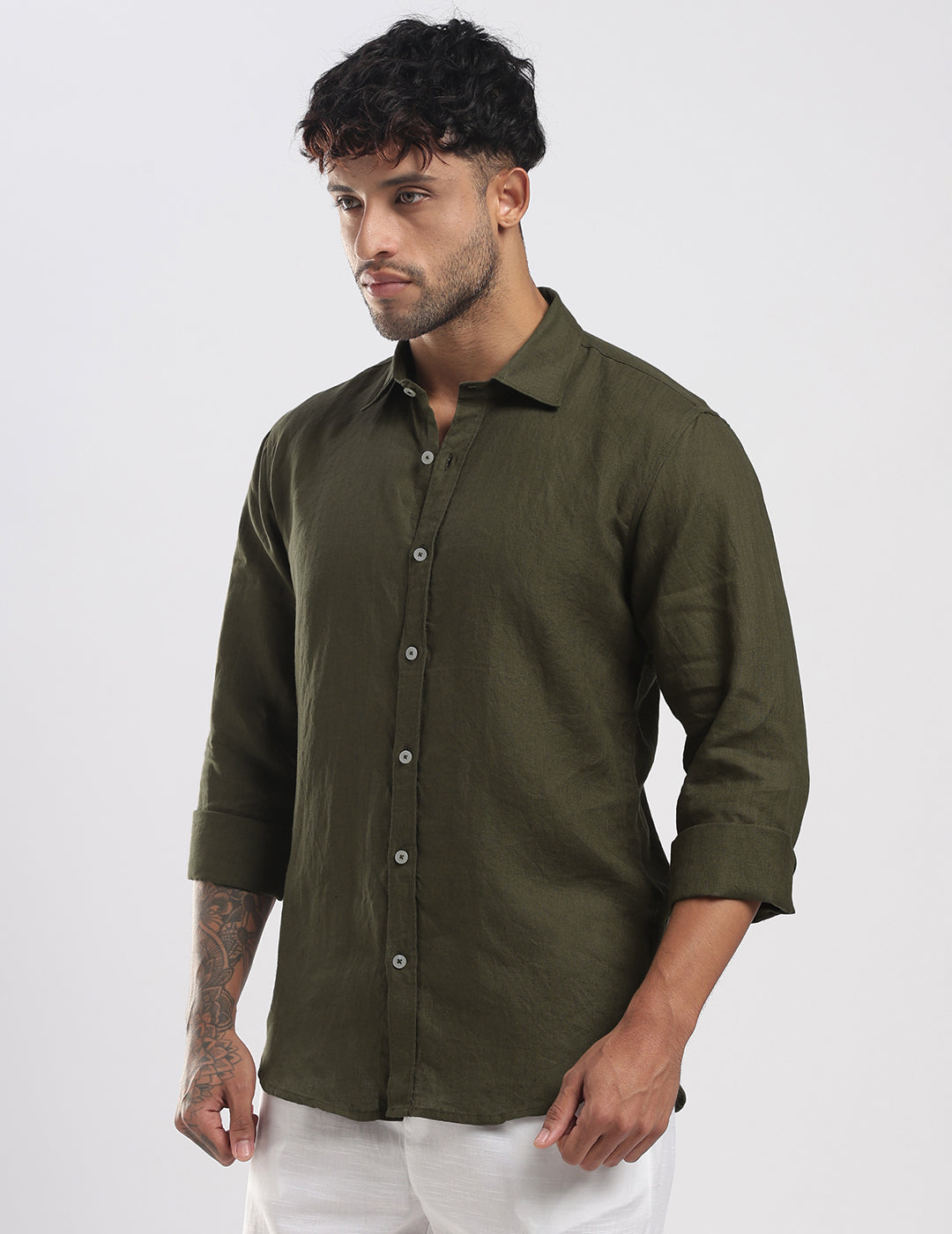 100% Linen Soft Touch Olivewood Shirt