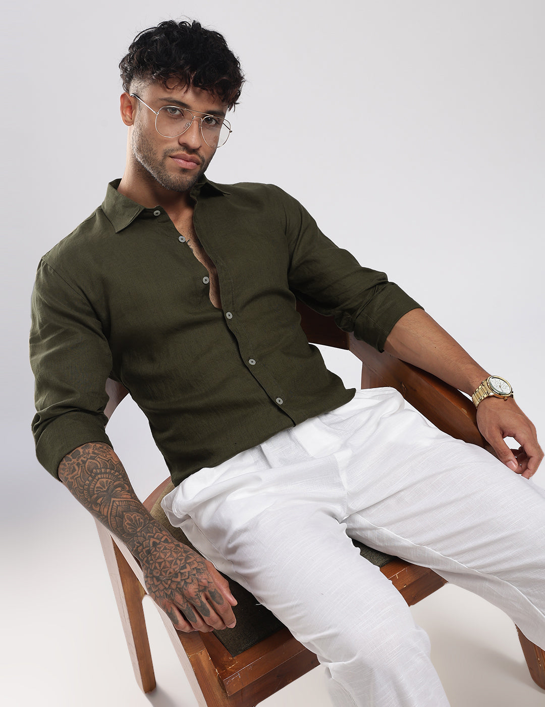 100% Linen Soft Touch Olivewood Shirt