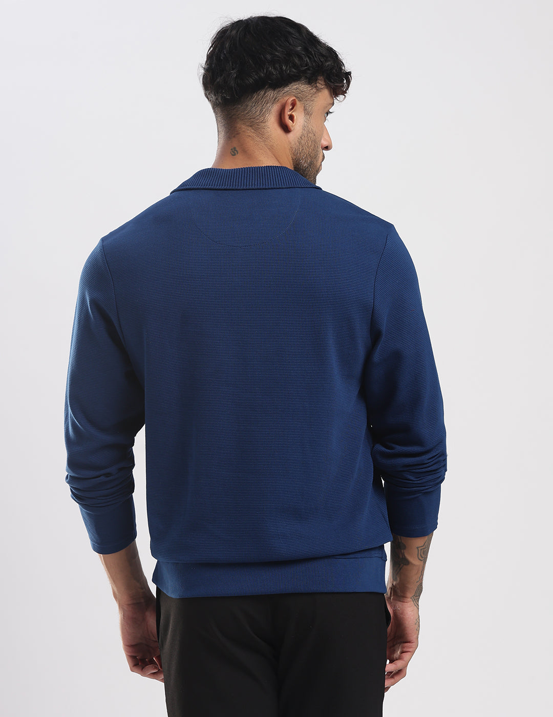 Ottoman Rib Knit Polo in Deep Blue
