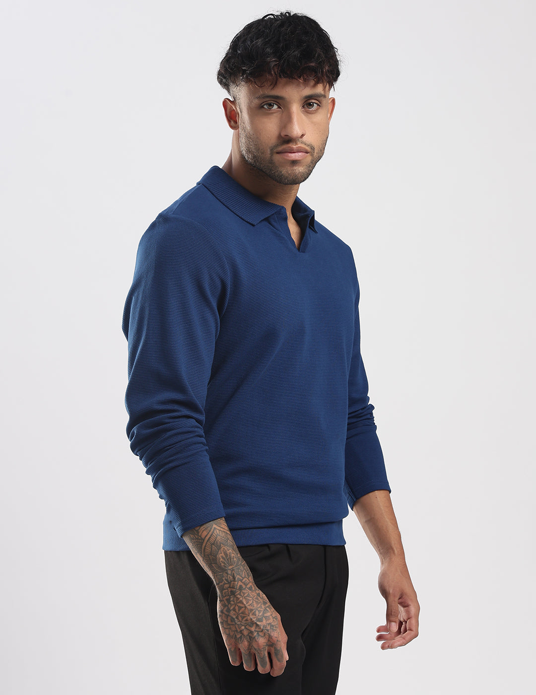 Ottoman Rib Knit Polo in Deep Blue