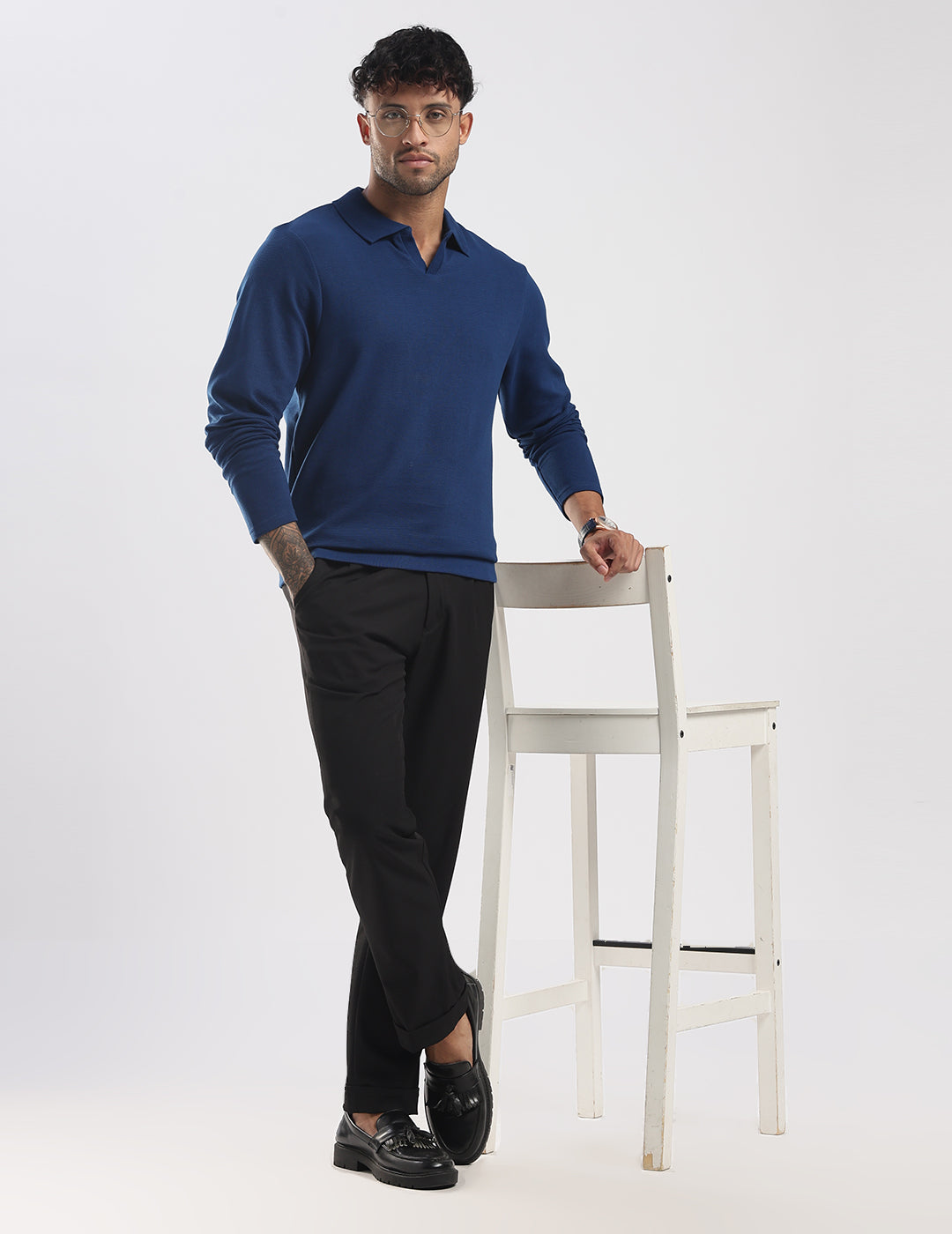 Ottoman Rib Knit Polo in Deep Blue
