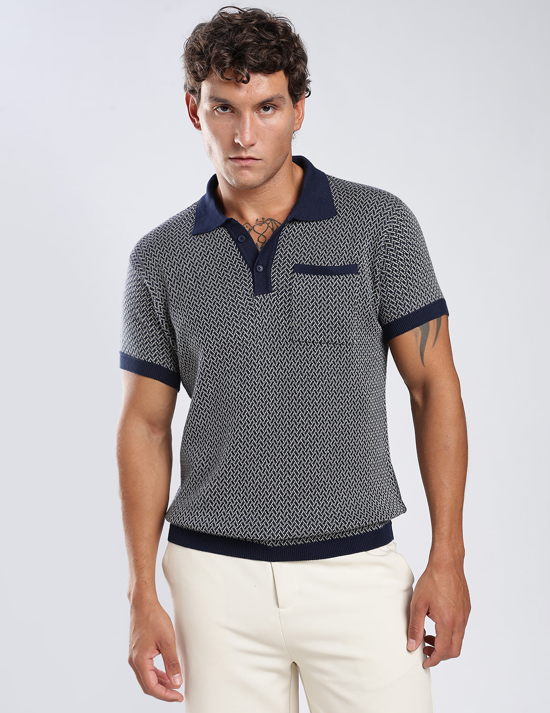 Jacquard Knit Polo in Midnight Matrix