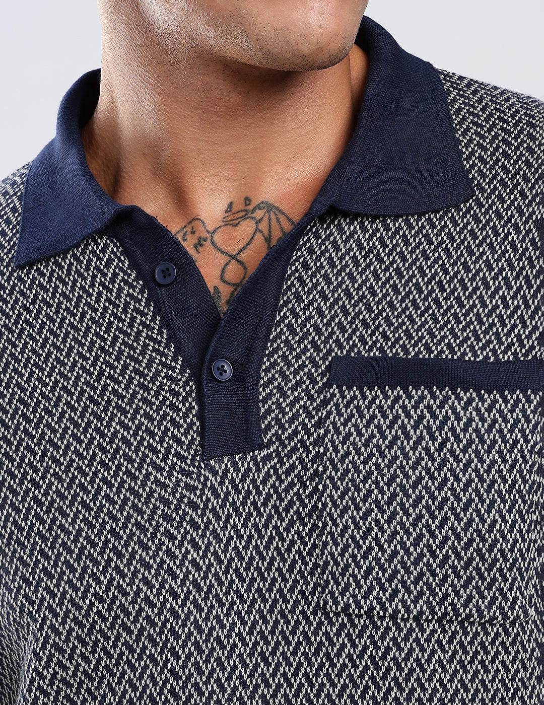Jacquard Knit Polo in Midnight Matrix