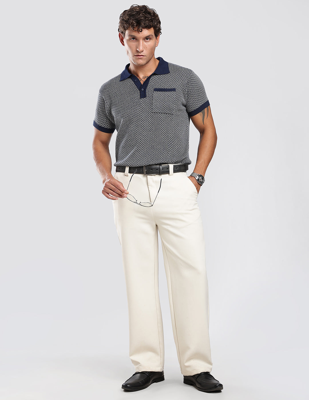 Jacquard Knit Polo in Midnight Matrix