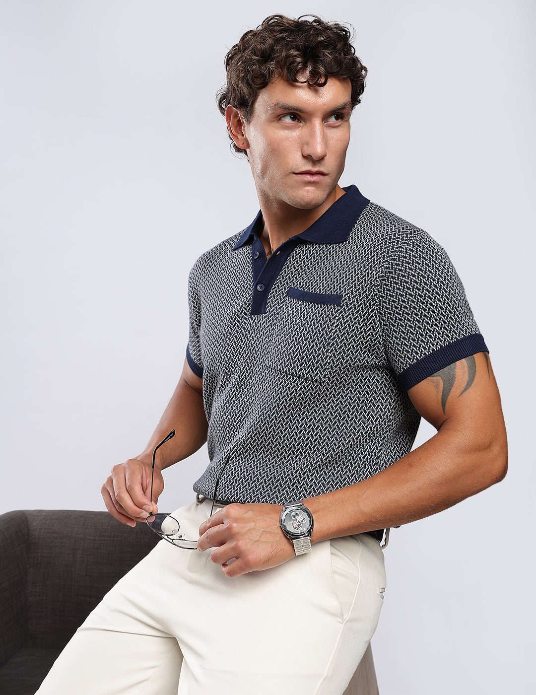 Jacquard Knit Polo in Midnight Matrix