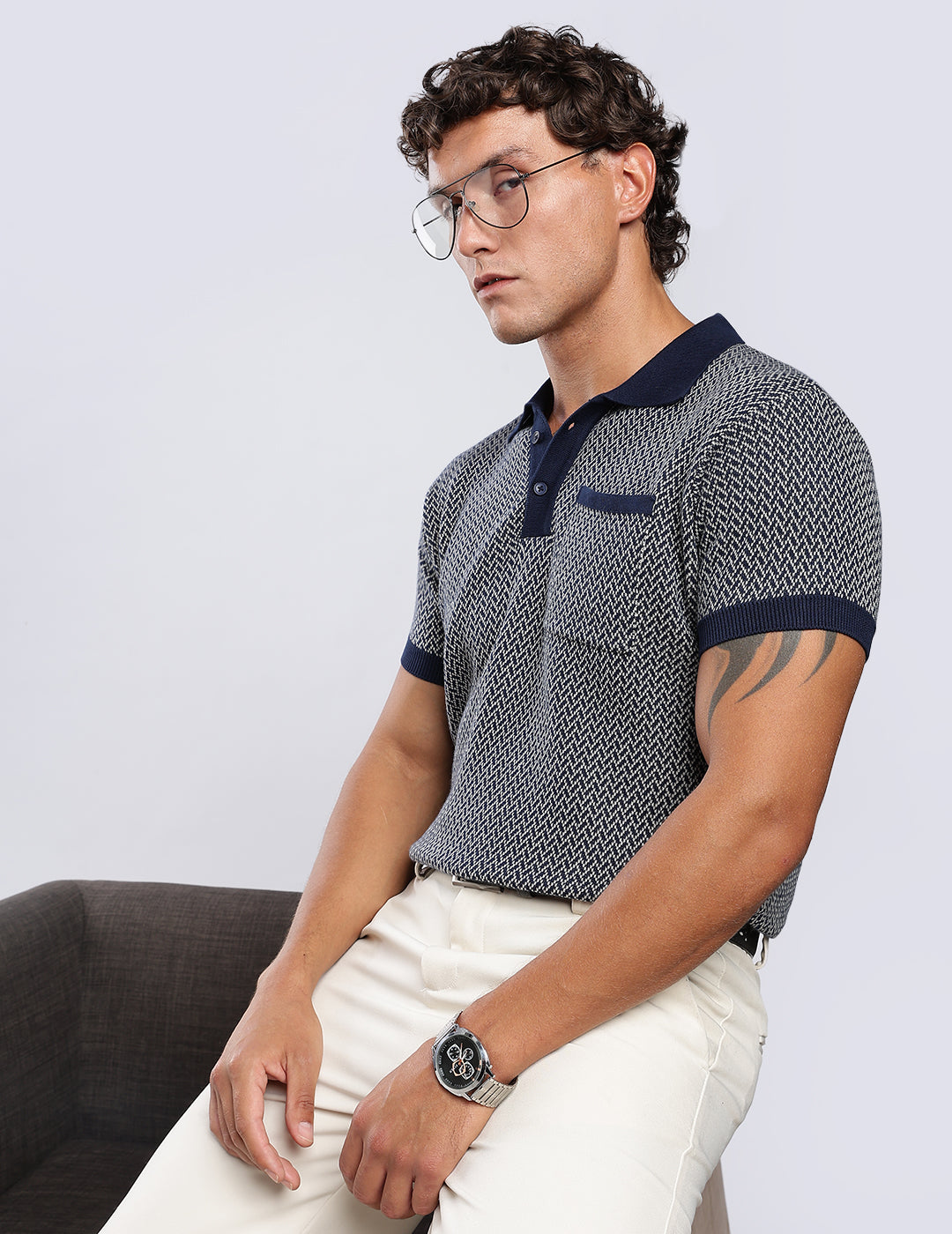 Jacquard Knit Polo in Midnight Matrix