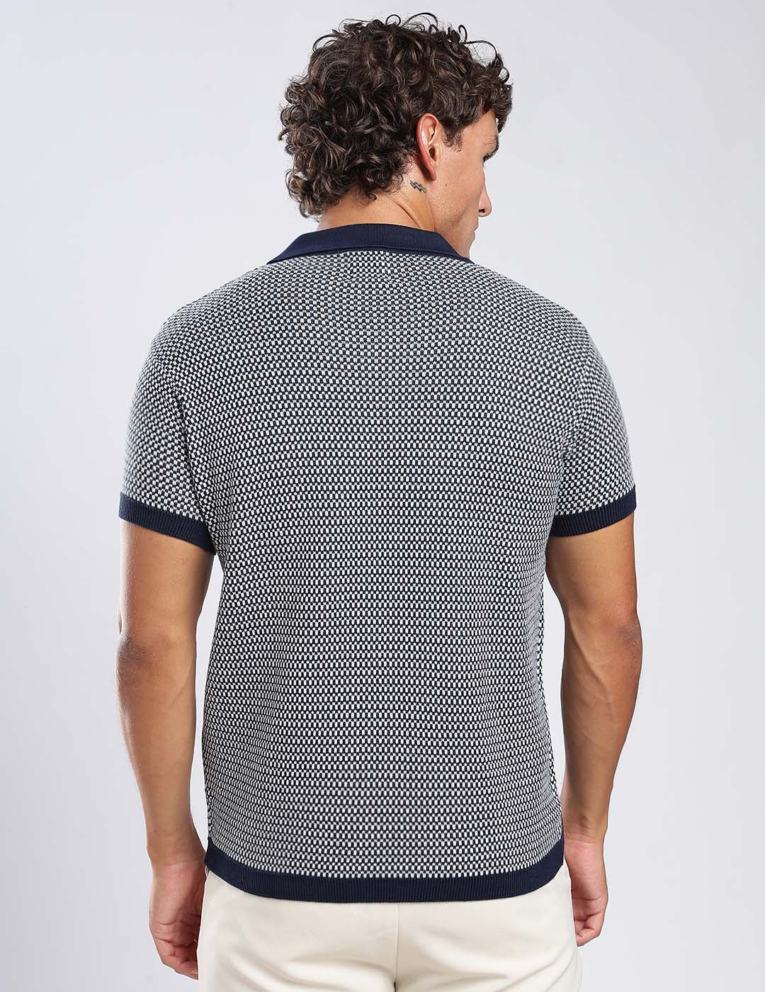 The Atelier Micro Knit Polo in Navy