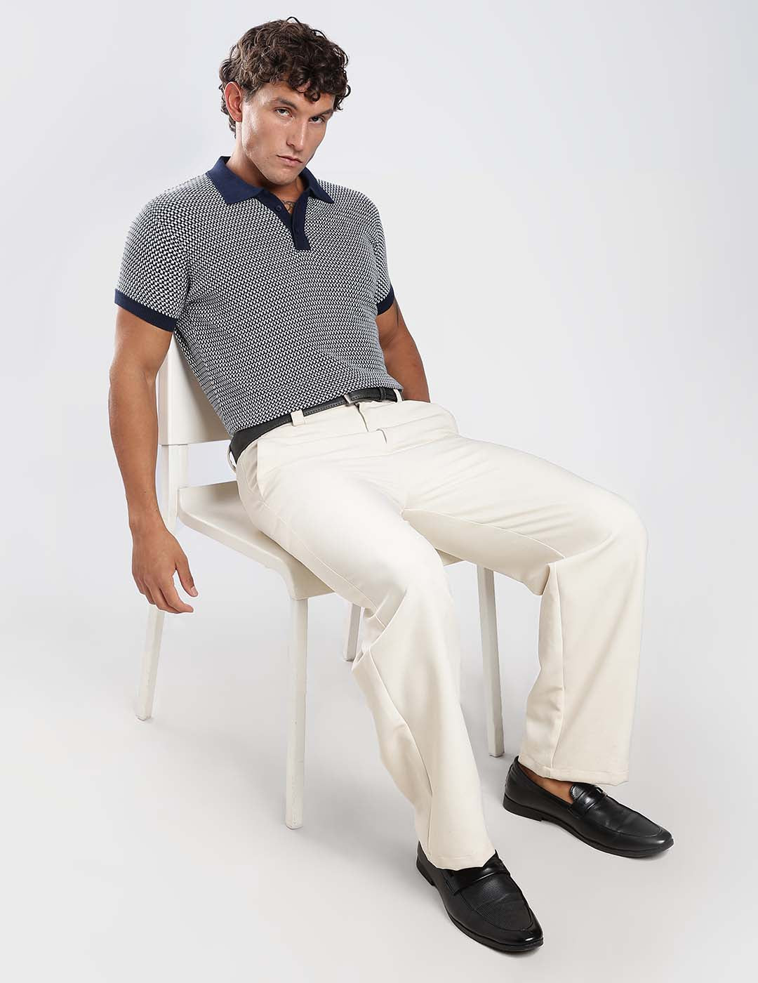 The Atelier Micro Knit Polo in Navy