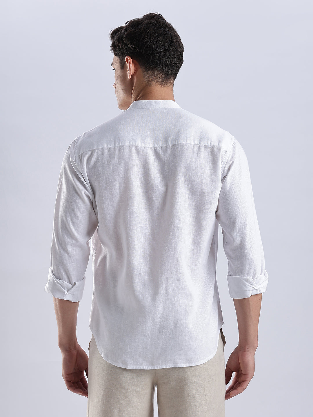 Kyoto Linen Mandarin Shirt in Yuki White