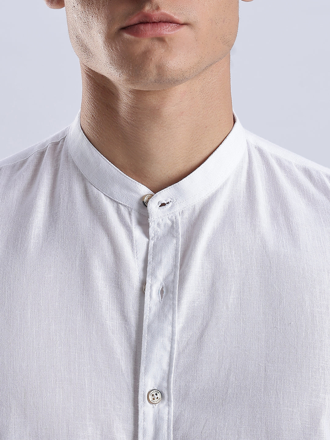 Kyoto Linen Mandarin Shirt in Yuki White