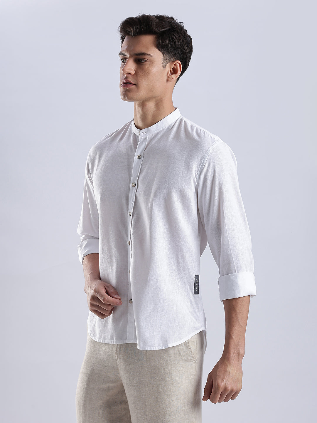 Kyoto Linen Mandarin Shirt in Yuki White