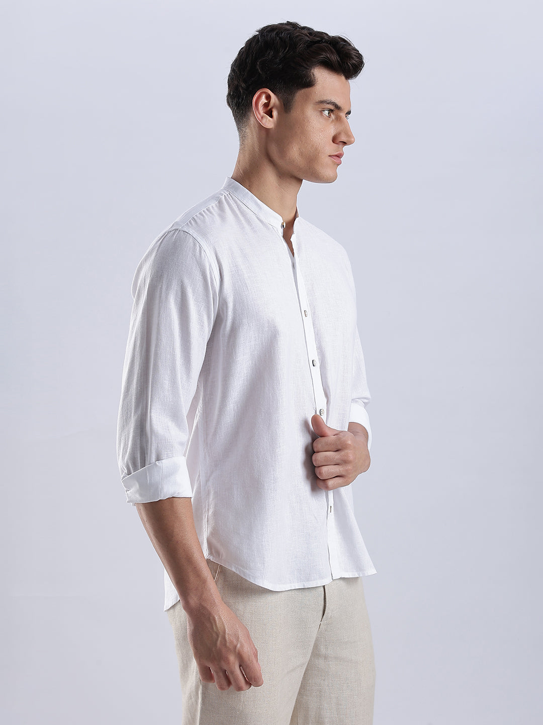 Kyoto Linen Mandarin Shirt in Yuki White