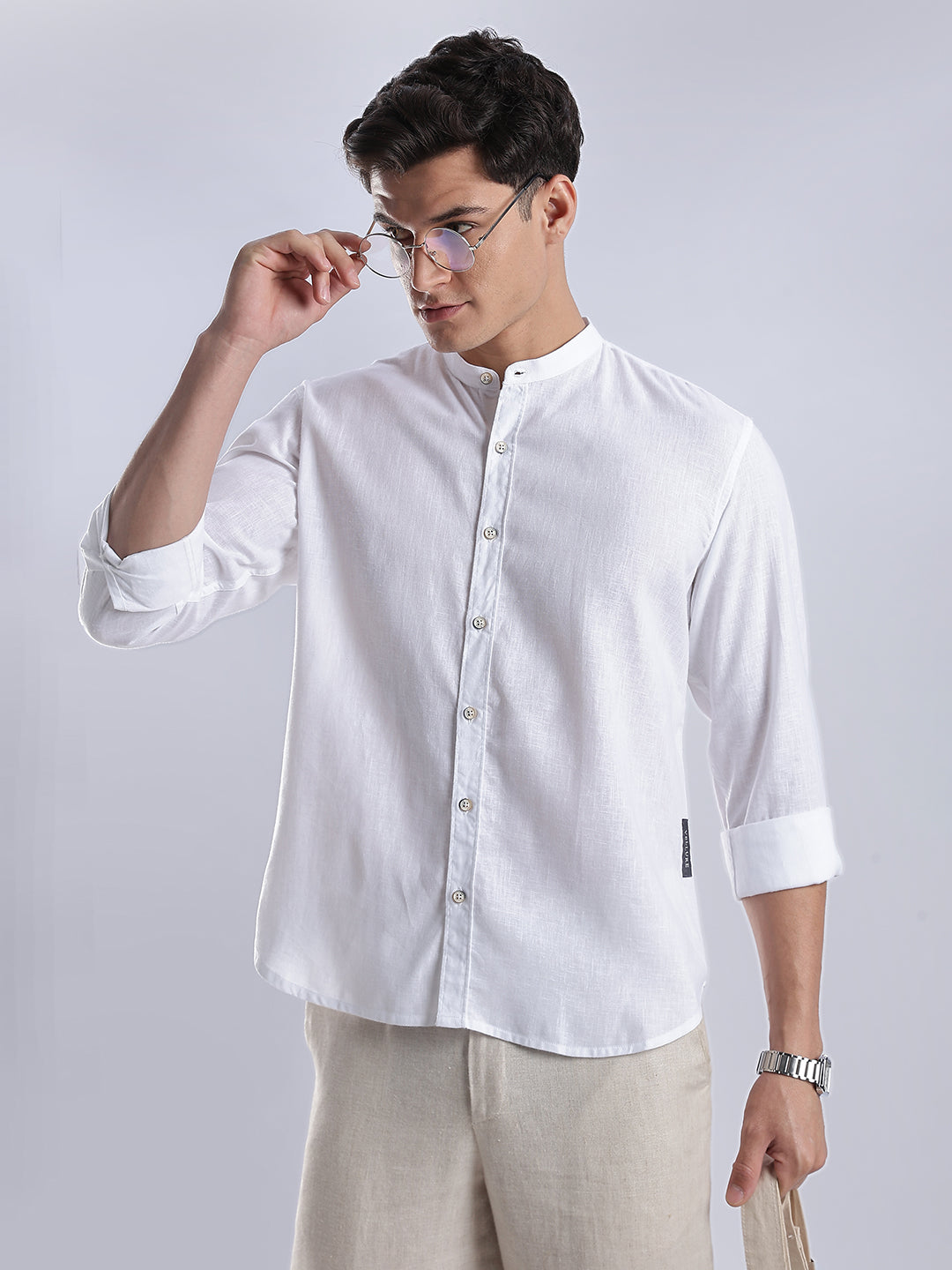 Kyoto Linen Mandarin Shirt in Yuki White