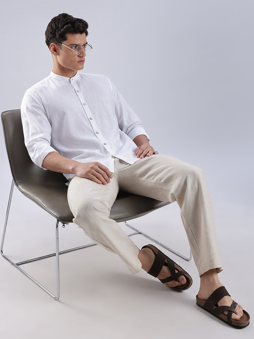 Kyoto Linen Mandarin Shirt in Yuki White