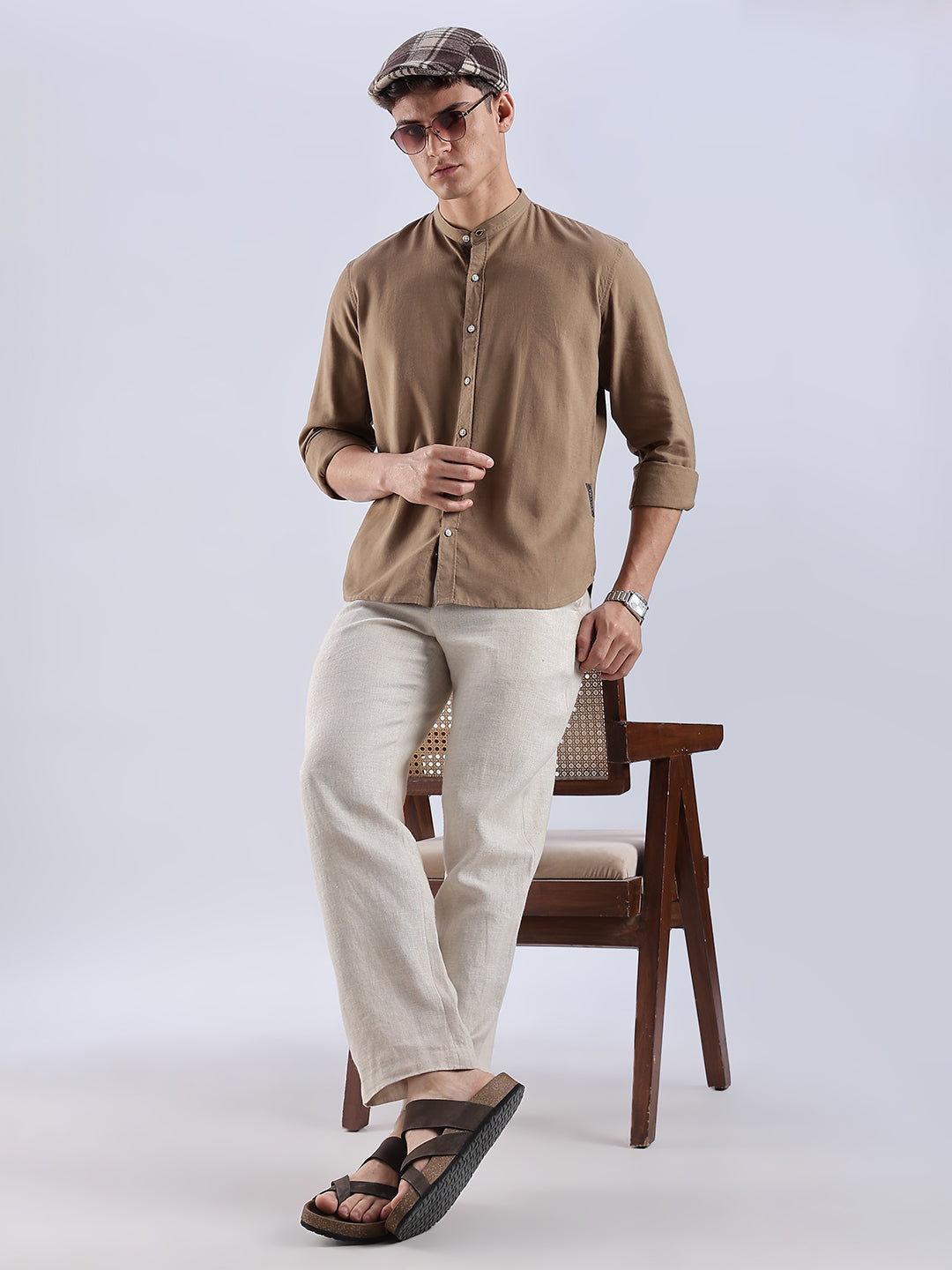 Kyoto Linen Mandarin Shirt in Mocha Dust